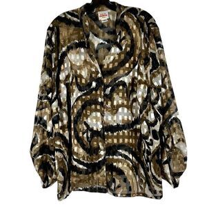 Ruby Rd. Favorites Animal Sheer Multicolor Button Down Blouse 20W